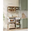 Bakers Rack with Charging Station, Coffee Bar Stand with Adjustable Storage Shelves, Fabric Drawer, 12Hooks, Table for Microwave 2