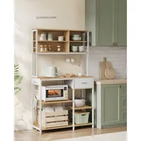 Bakers Rack with Charging Station, Coffee Bar Stand with Adjustable Storage Shelves, Fabric Drawer, 12Hooks, Table for Microwave 2