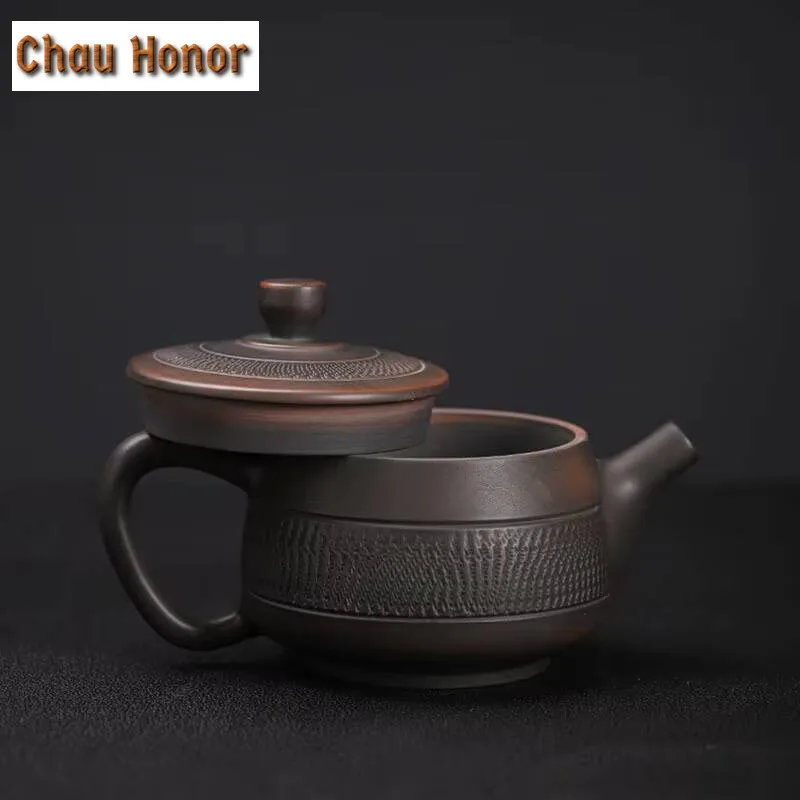 230ml Qingxi Purple Pottery Teapot Handmade Home Kung Fu Tea Set Unglazed Polished Iron Tire Single Pot Tea Ceremony Drinkware