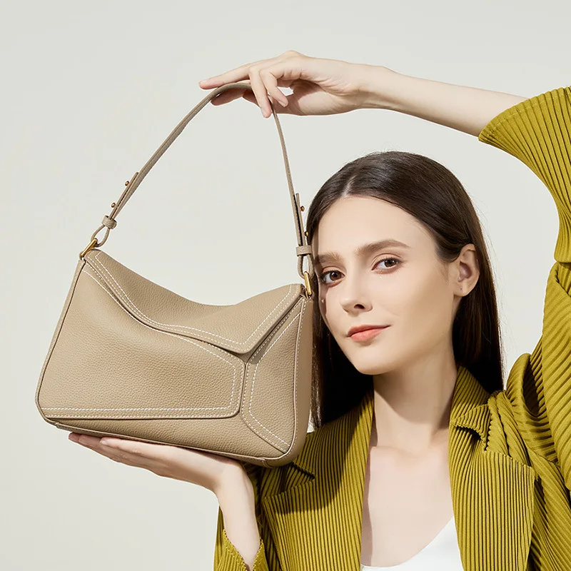 

2024 New Single Shoulder Underarm Bag Geometric Bags Genuine Leather Pillow Bag First Layer Cowhide Crossbody Bags Luxury