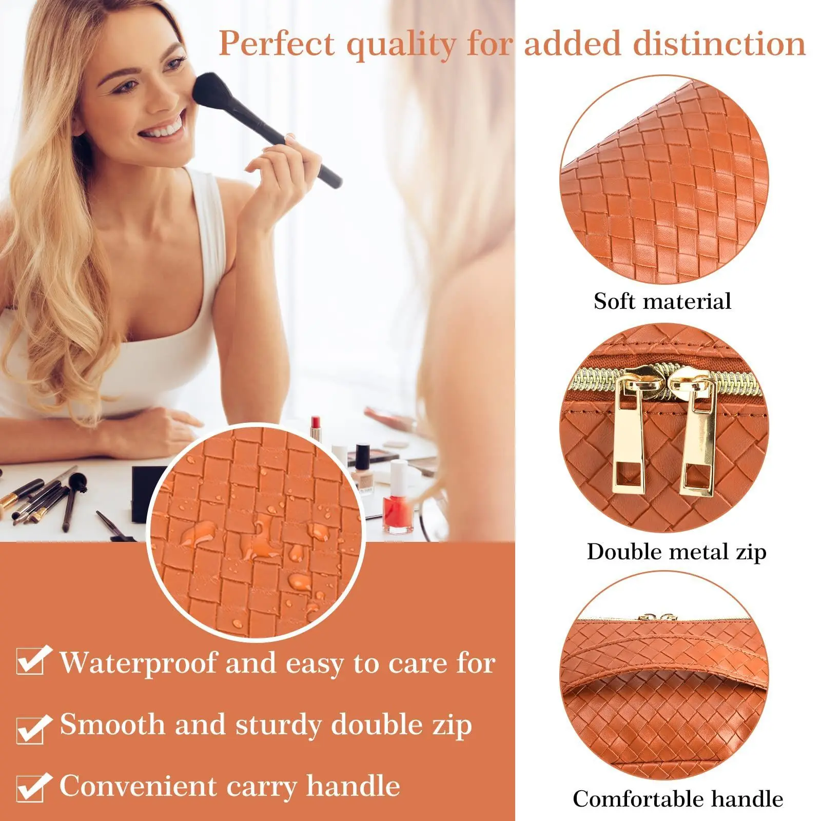 Travel Cosmetic Bag Women Makeup Bag Portable Leather Waterproof Toiletries Beauty Pouch Bathroom Make Up Storage Organizer