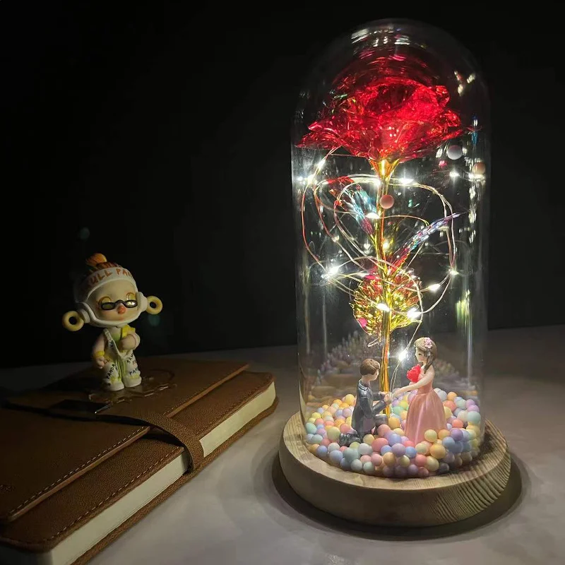 2022 Led Betoverde Galaxy Rose Eeuwige 24K Gouden Folie Bloem Met Fairy String Lights In Dome Voor Kerst Valentijn dag Gift