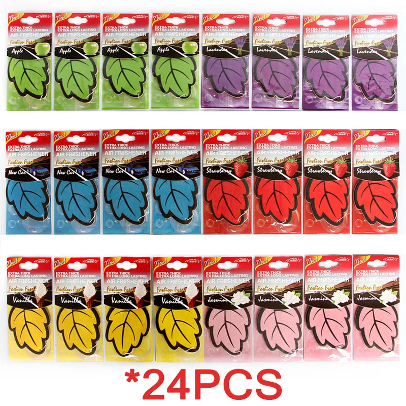 

24PCS Car Air Freshener Leaf Shape Perfume Pendant Natural Scented Paper Interior Vanilla Odors Remover Car Accessories