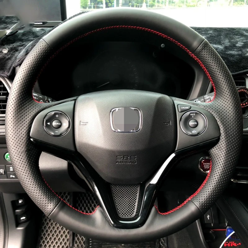 

DIY Black Genuine Leather Car Steering Wheel Cover For Honda Fit City Jazz 2014-2019 Vezel 2015-2017 HR-V HRV 2016-2019