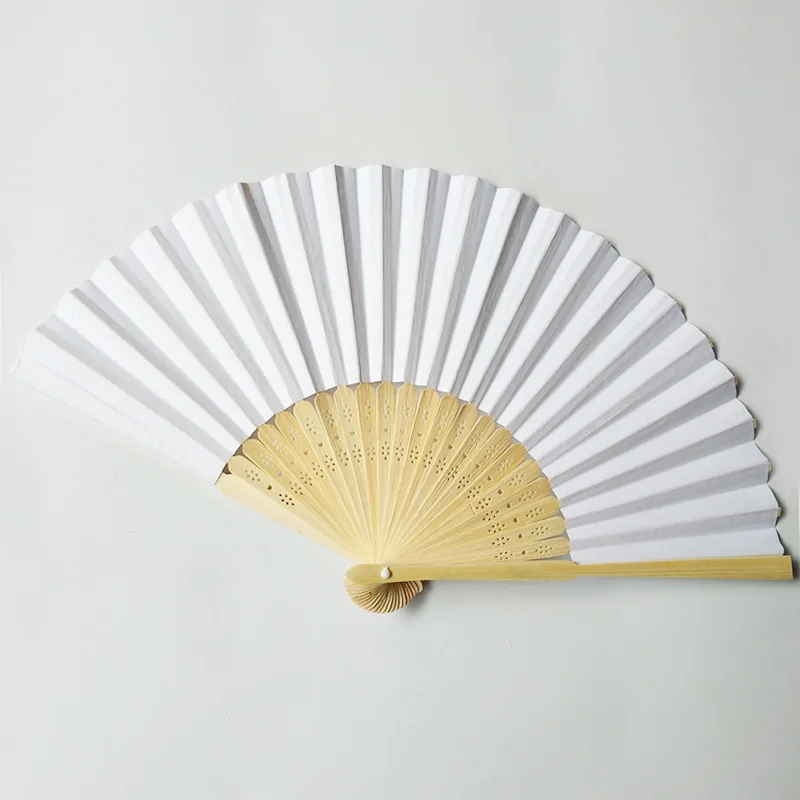 50Pieces 7Inch White Paper Folding Fan Blank for Children's Drawing DIY Hand-painted Plain Surface
