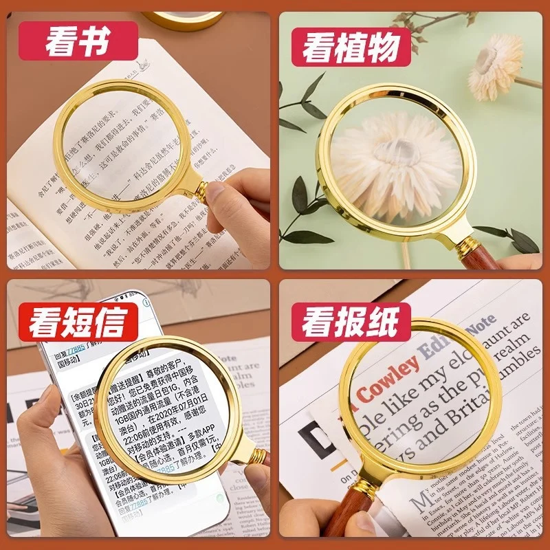 Handheld Magnifying Glass 10X 60/70/80/90/100mm Lens For Science Seniors Reading Inspection Map Magnifier Loupe magnifying glass reading magnifier