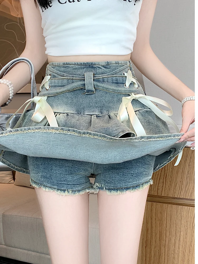 2024 도파민 여성 짧은 바지, 인스타그램 스타일 Y2K 하이웨이스트 스트레이트 레그 청바지, 헐렁한 데님 반바지, 패션