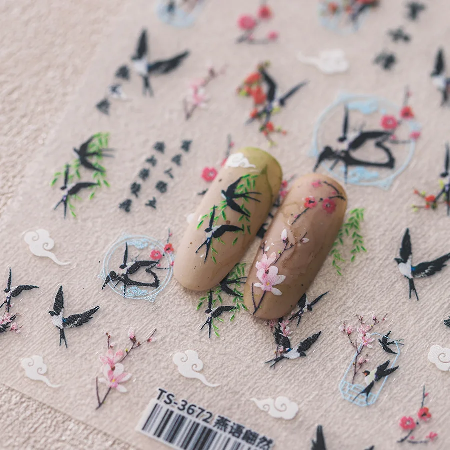 Chinese Style 5D Kite & Swallow Nail Art Stickers - Self-Adhesive Decorative Decals