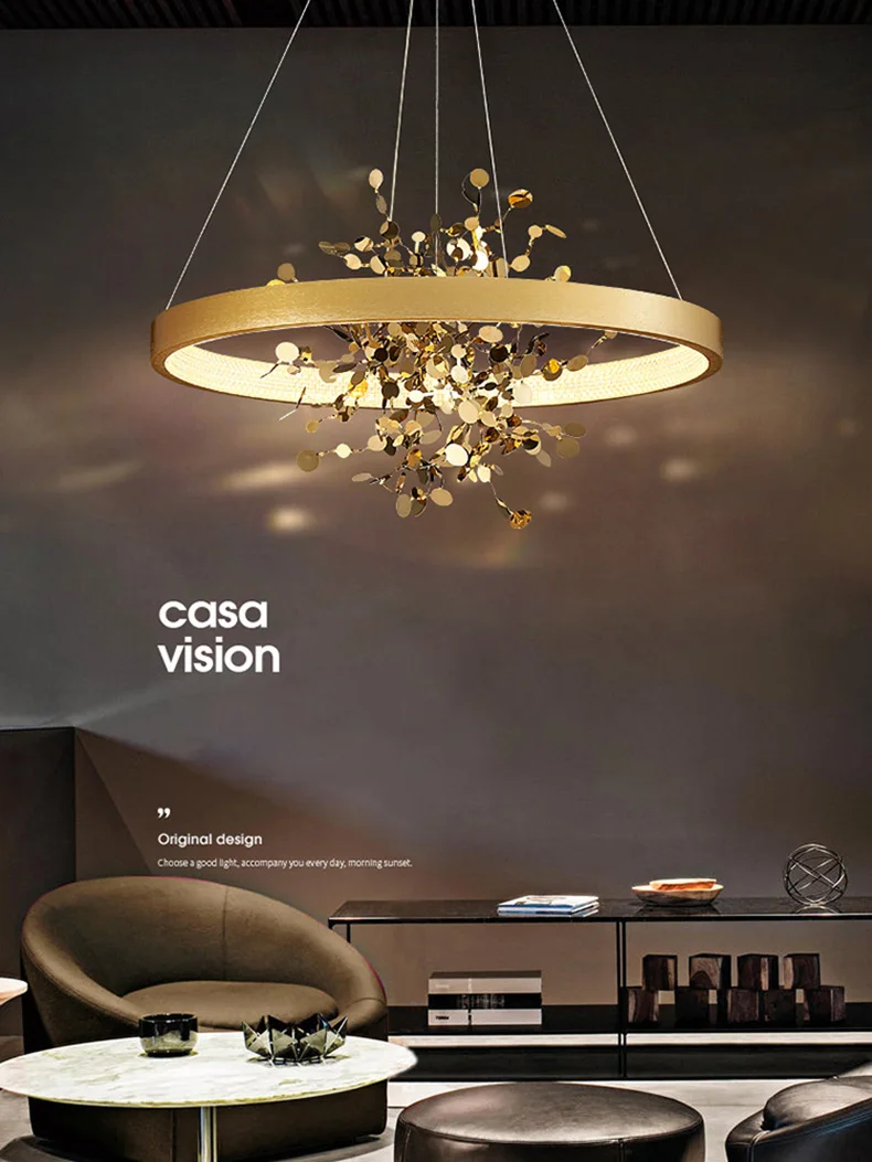Description Picture 2 of itemModern Art Ring LED Pendant Lights Living Room Table Restaurant Chandelier Bedroom Coffee Interior Home Decor Gold Light Fixture