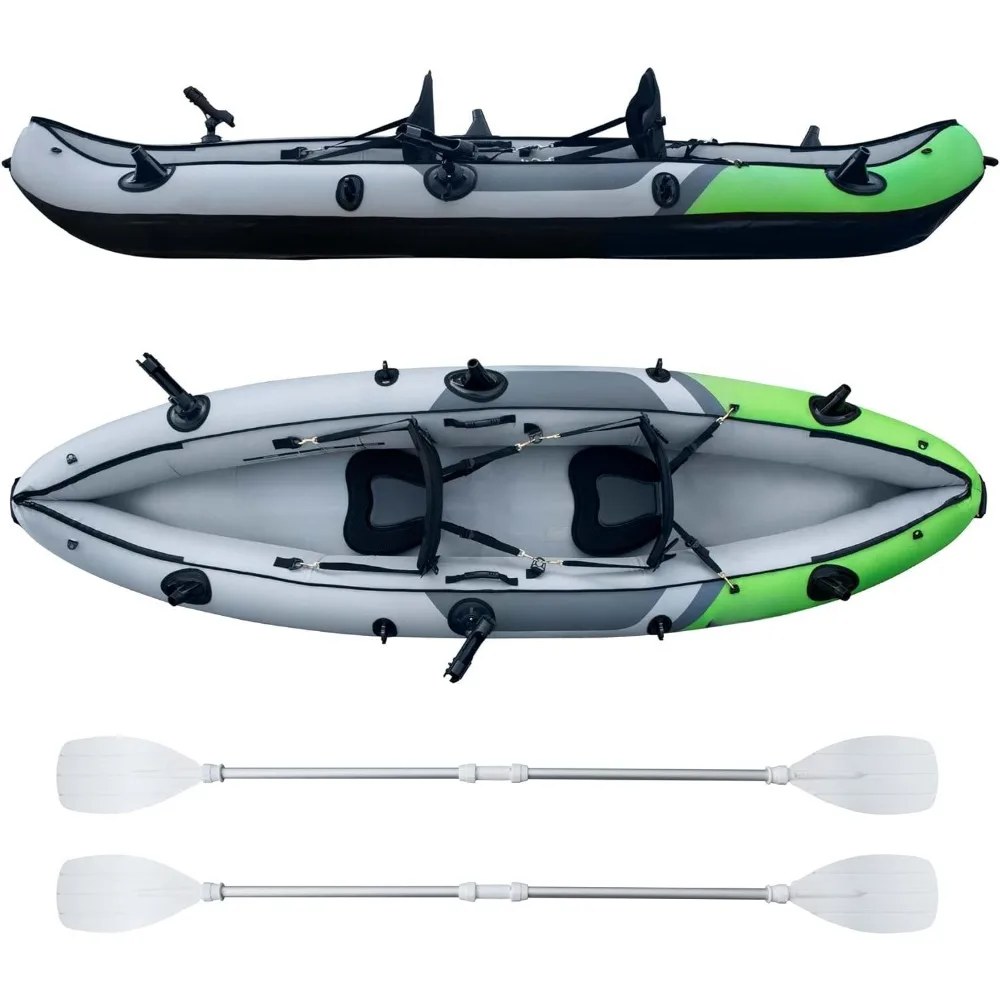 

Inflatable Kayak, Outdoors Hard Shell Recreational Tandem Kayak, with 2 Aluminum and Fishing Rod Holders Inflatable Kayak