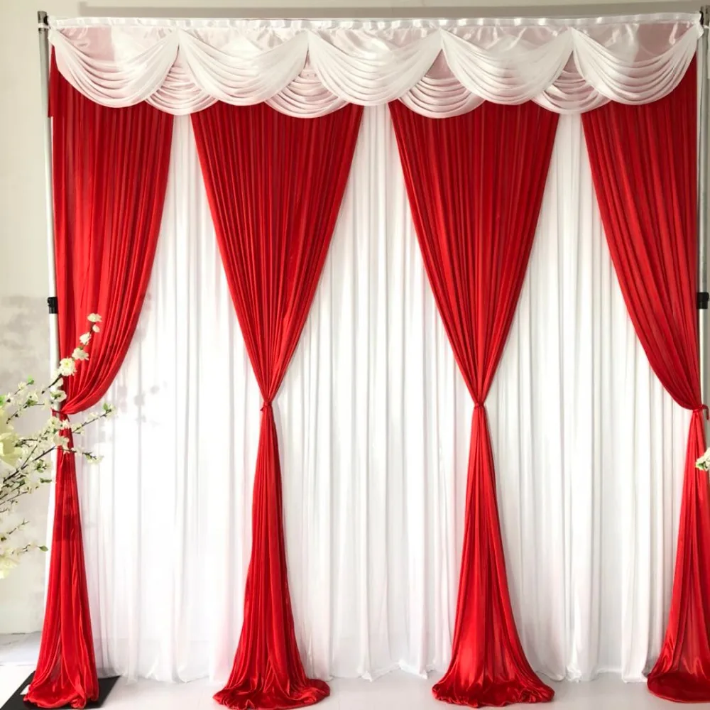 

3mHx 3mW White Curtain Swag Red Drape Wedding Backdrop