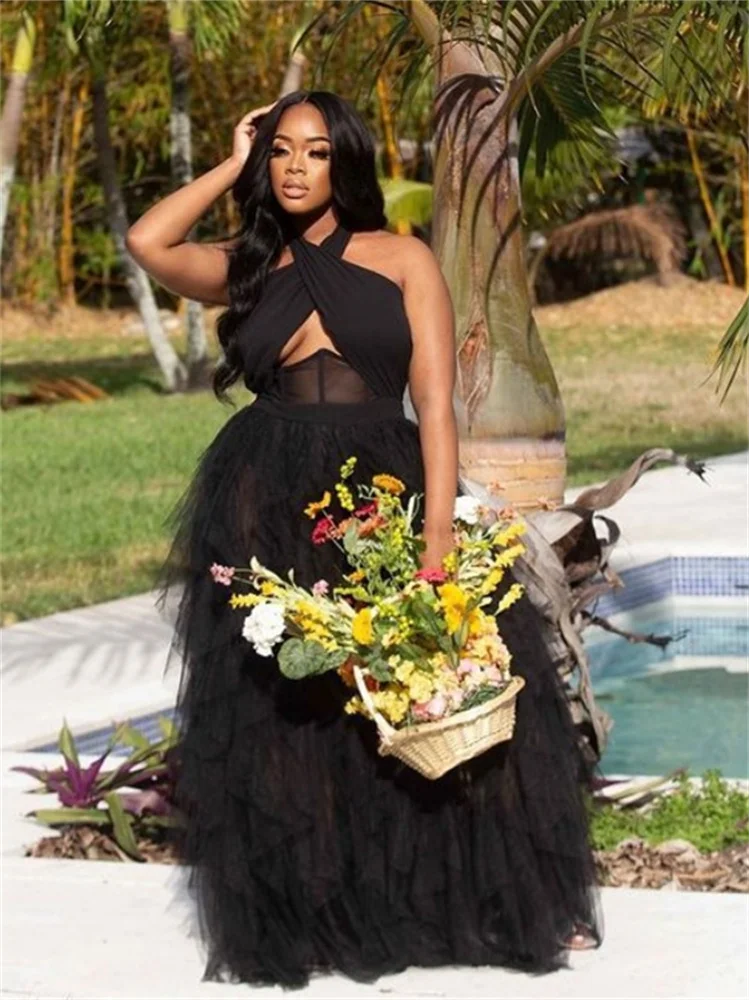 Wmstar 2022 New Solid High-end Holiday Sexy Chiffon Dress Halter Sleeveless Women High Waist Maxi Dress Wholesale Dropshipping