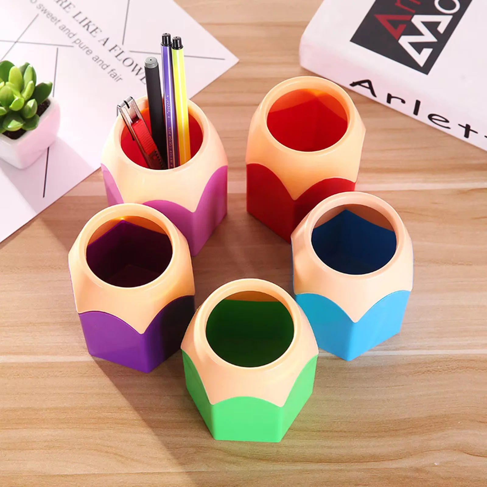 Creative Colored Pencil Head Contrasting Pen Holder Desktop Pen Holder Stationery Storage Pen Holder Makeup Brush Storage Bucket 4