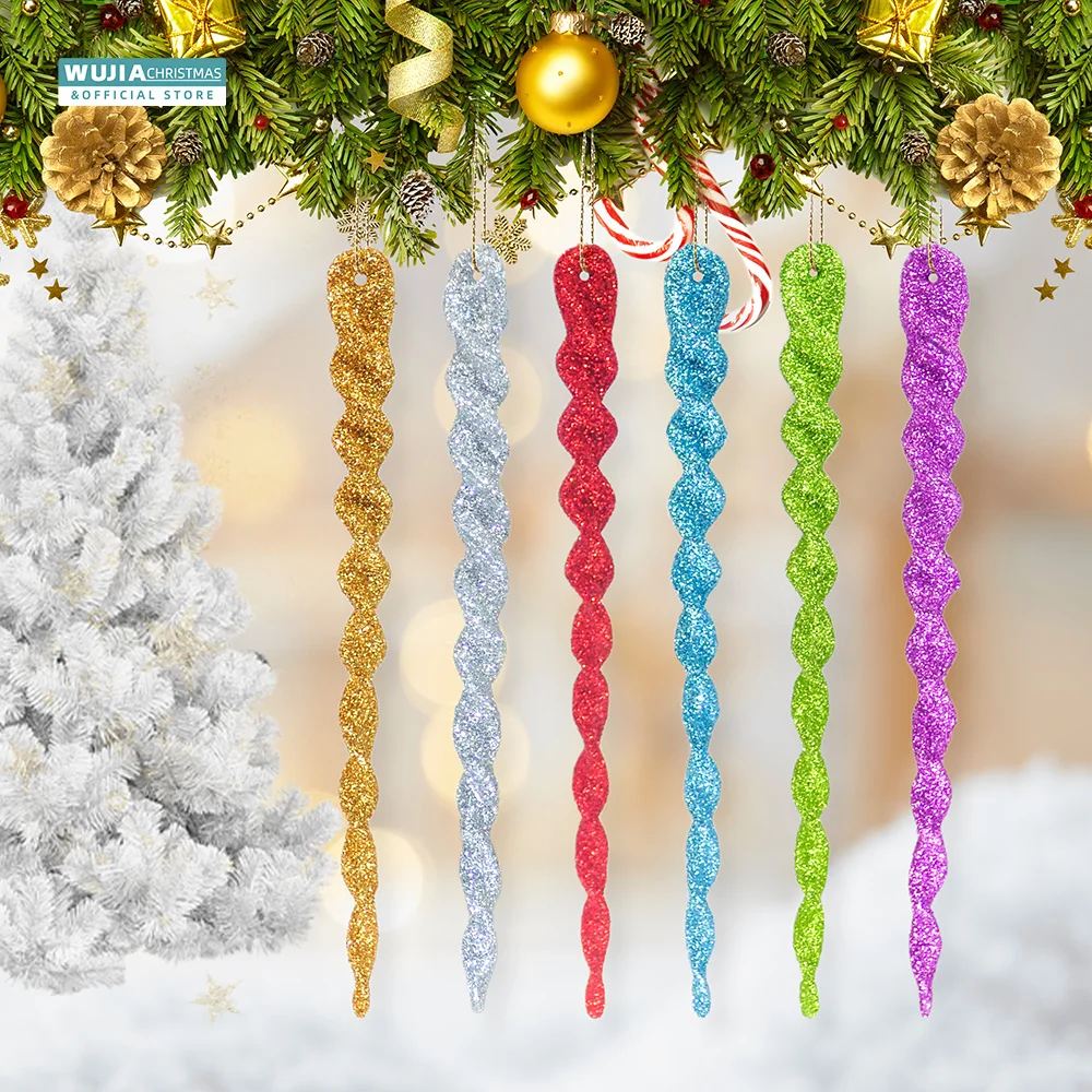 12pcs13cmGlitterSimulationIceXmasTreeHangingOrnamentFakeIciclePropsWinterParty