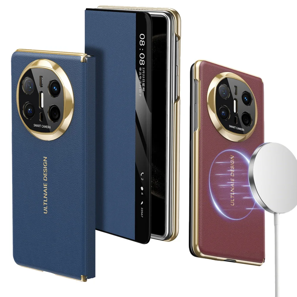 Luxury Smart Leather Gold-Toned Magnetic Protective Case with Lens Cover