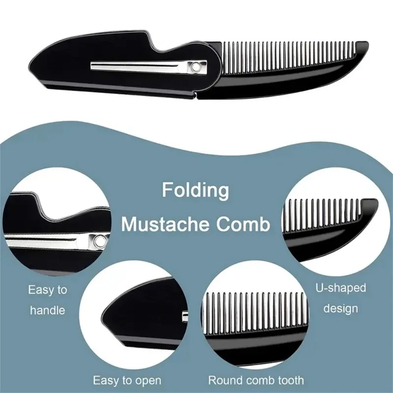 Portable Folding Beard Comb Mustache Comb Small Pocket Men Moustache Combs Grooming Hair Detangling Beard Styling Accessories 5