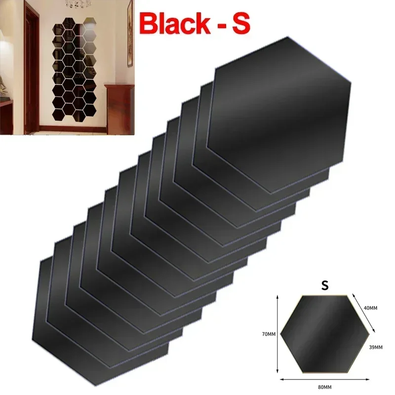 thumbnail image 1 of 48/6 piezas 3D pegatinas de pared de espejo hexagonales autoadhesivas acrílicas extraíbles para sala de estar dormitorio decoración del hogar DIY, 1 of 5