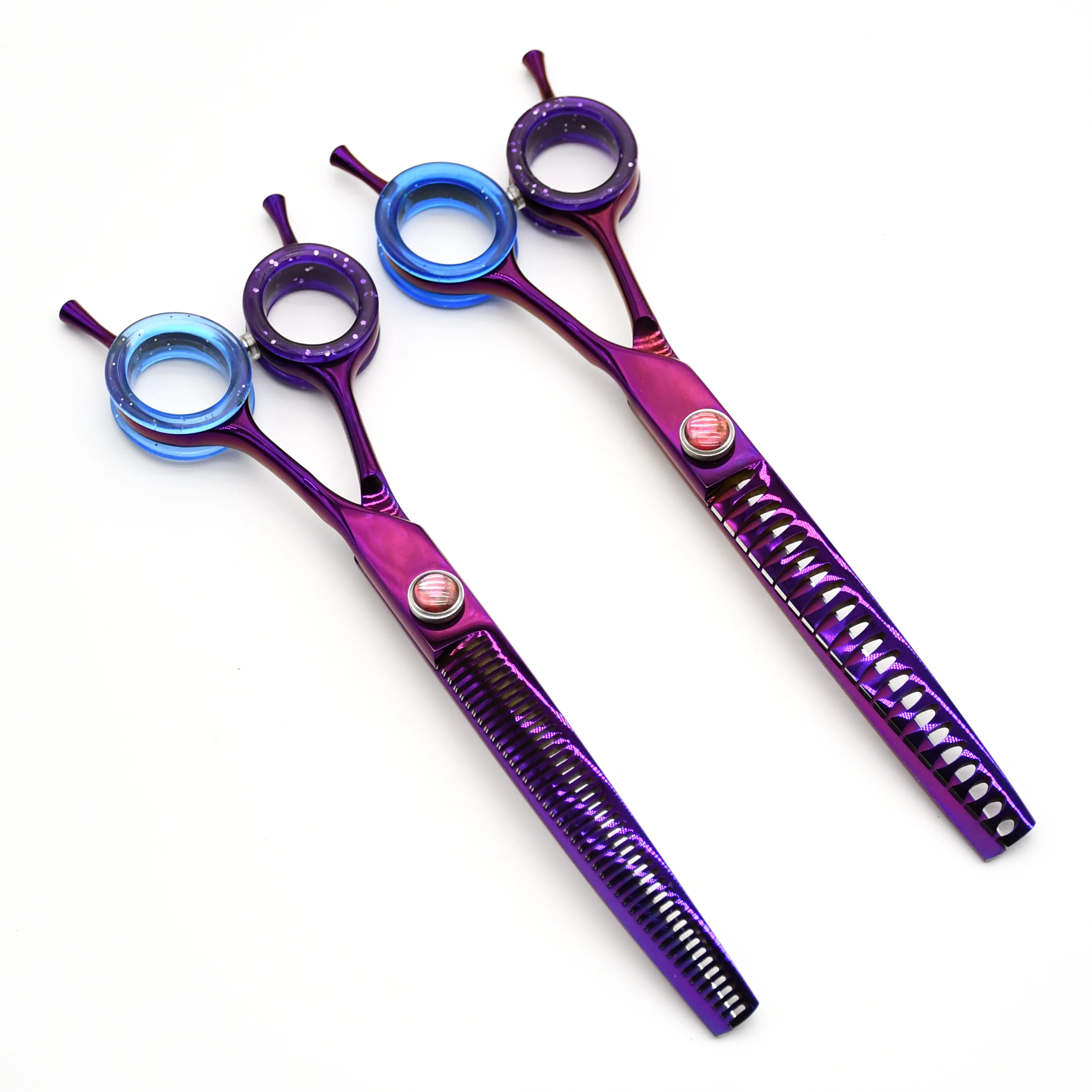 Dog Grooming Scissors Japan Stainless 7" Professional Pet Scissors Purple Down Curved Chunker for Groomer