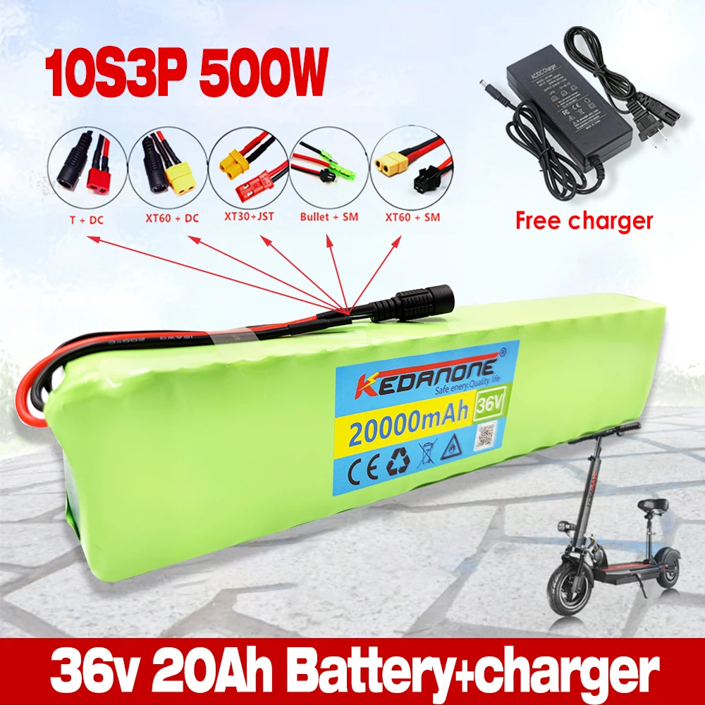

10S3P 36V 20Ah Ebike 18650 Li-Ion Batteries 350W 500W For High Power Electric Scooter Motorcycle Scooter Battery Pack+Charger