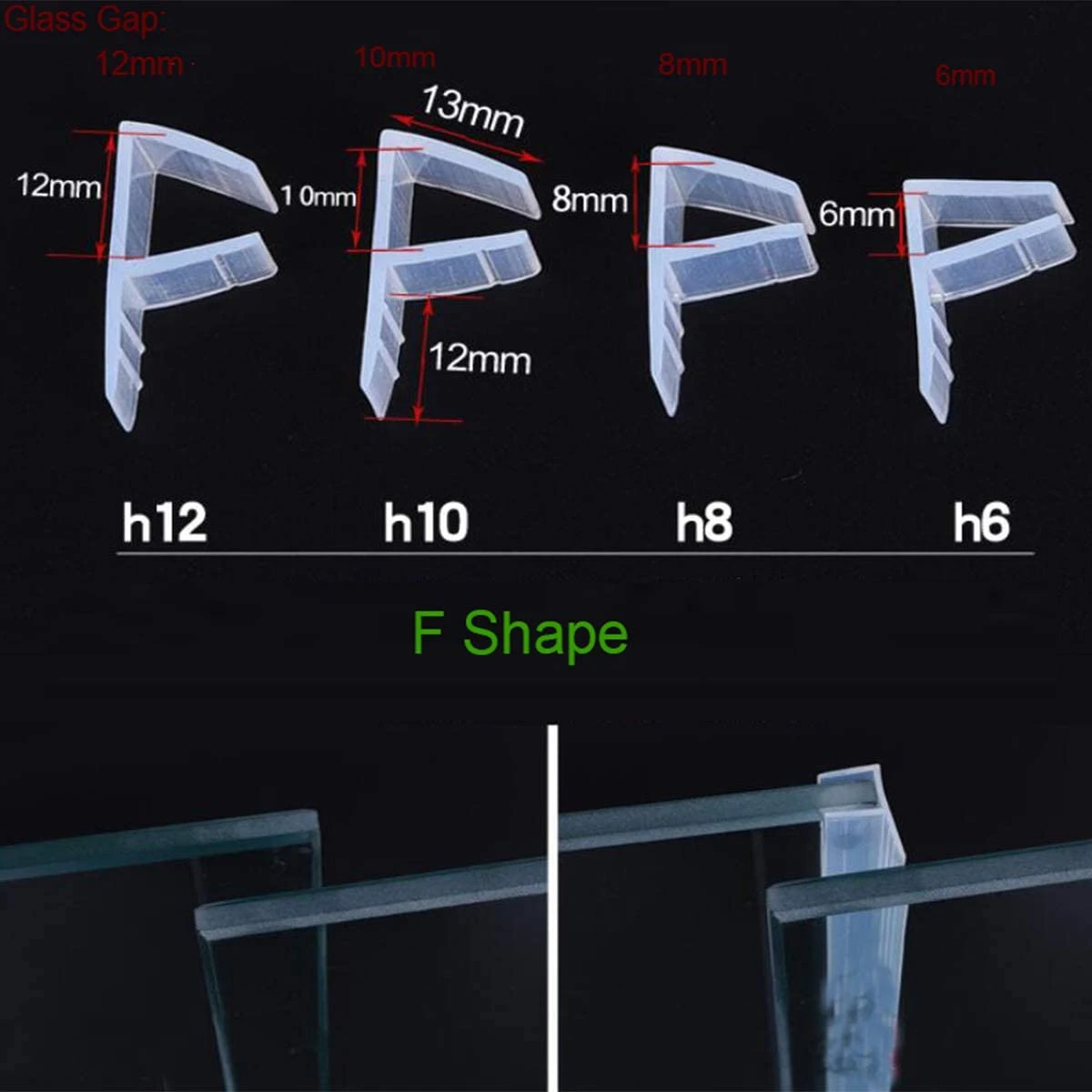 2M H/F/U/Eckform Glasdichtungsstreifen Silikon Duschdichtung Wetterschutzstreifen Zugluftstopper für Tür Fenster 6-12mm Dichtungsstreifen – Detail 3