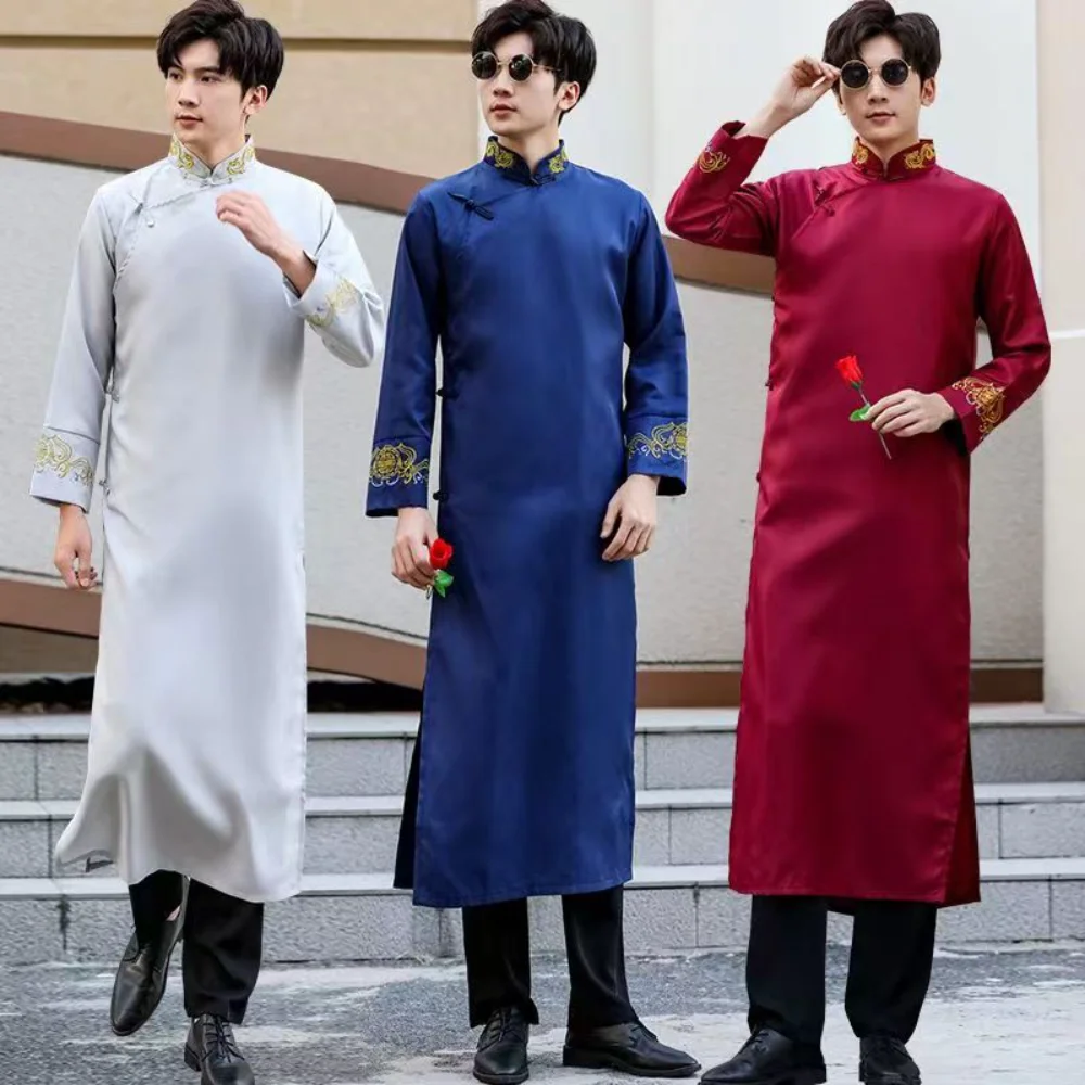 Red Black Pink Traditional Chinese Dresses Large Size Tang Suit Men Robe Brother Costume Cross Talk Gown Cheongsam Weddin Dress