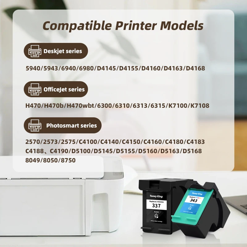 Cartouches D'encre Compatibles HP 337 XL & 343 XL - Pour Photosmart 2575 Et Autres - Pack Neuf
