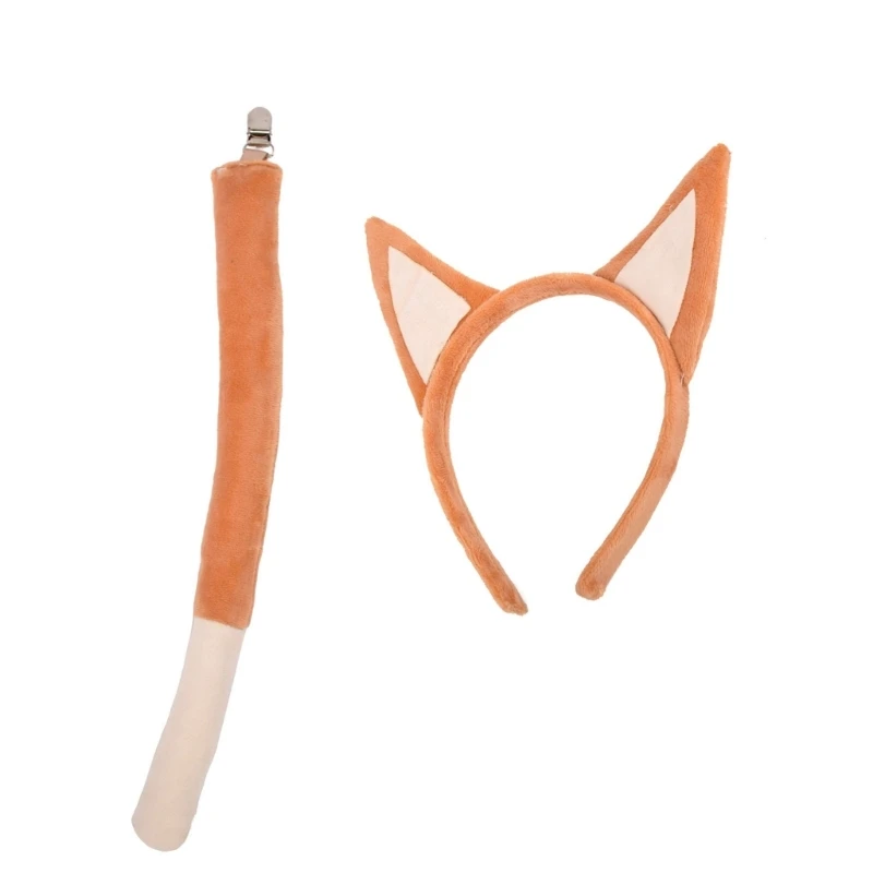 Party Supplies Plush Dog Ears Headband and Long Tail Outfit Set Cosplay Costume for Halloween Birthday Party Accessories