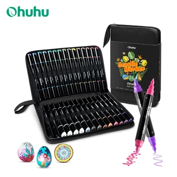 Ohuhu Penne per vernice acrilica 24 colori metallici 30 Penne Pennarelli acrilici a doppia punta Pennarelli per vernice ad alta capacità Impermeabili resistenti alla luce 1