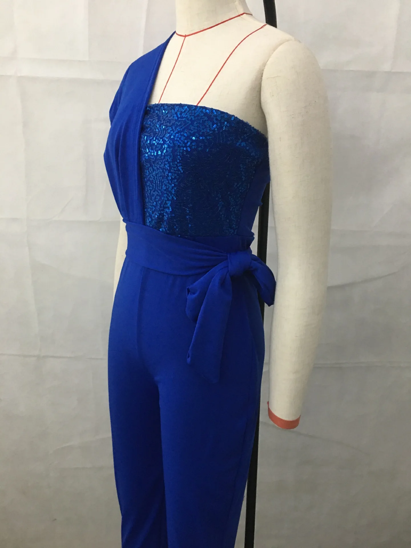 Fashion Sequin Patchwork Off Shoulder Jumpsuit Women Sleeveless High Waist Leace-up Bodycon Jumpsuits Lady Streetwear Bodysuits