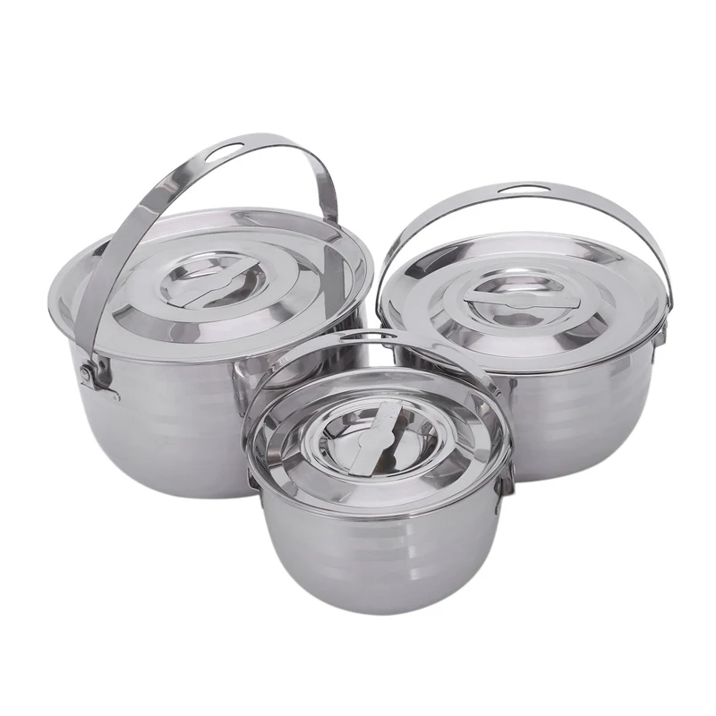 

New-Camping Cookware Set Stainless Steel Compact Campfire Cooking Pots And Pans Rugged 3Pc Cook Set For Outdoor Hiking Barbecue