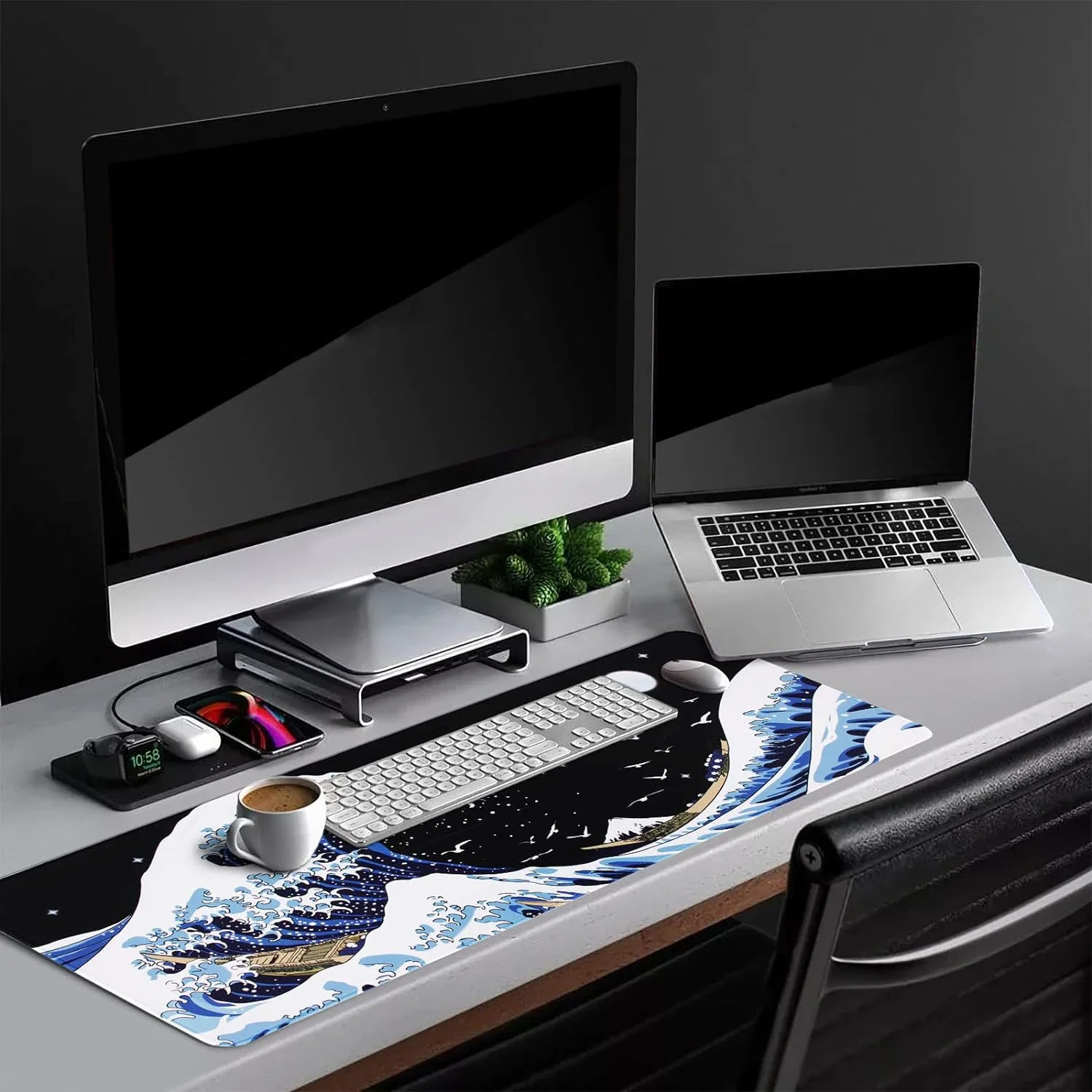 Gaming Mouse Pad Sea Wave Big Mice Pad PC Keyboard Non-Slip Super Large Computer Rubber Table Mat Kanagawa Surfing Black