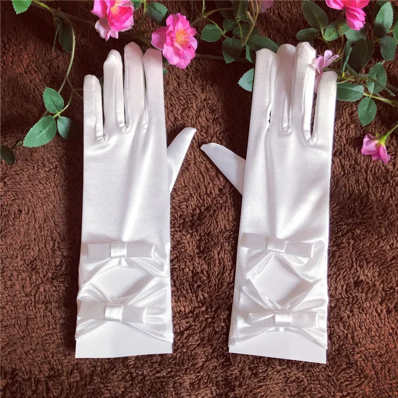 

Satin Wedding Gloves with Bow Bride Accessory Fingers Bridesmaid Gloves Women Marriage Bridal Accessories