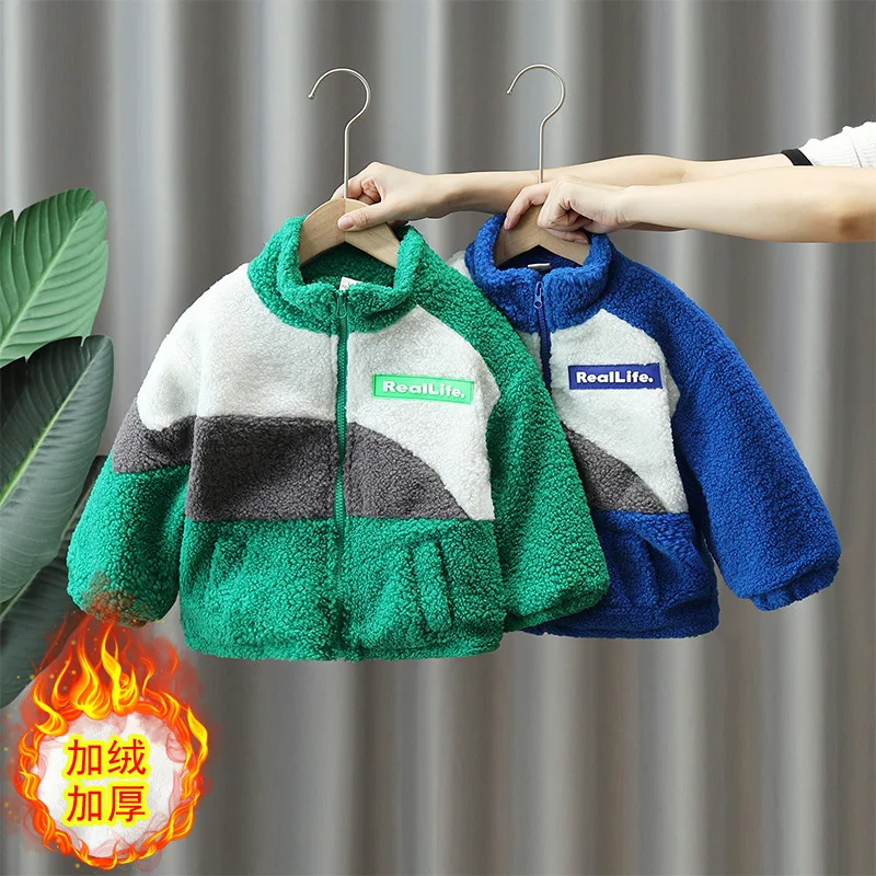 

New Boys Baseball Oversized Harajuku Lambswool Coats Vintage Punk Style Streetwear Chic High Collar Letter Thickened Jacket 2-10