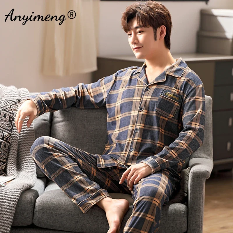 Plus Size 3xl 4xl 5xl 6xl Big Guys Pajamas for Men Large Loungewear Cardigan Plaid Fashion Homewear Fat Man's Pijamas Father Pjs pajama sets