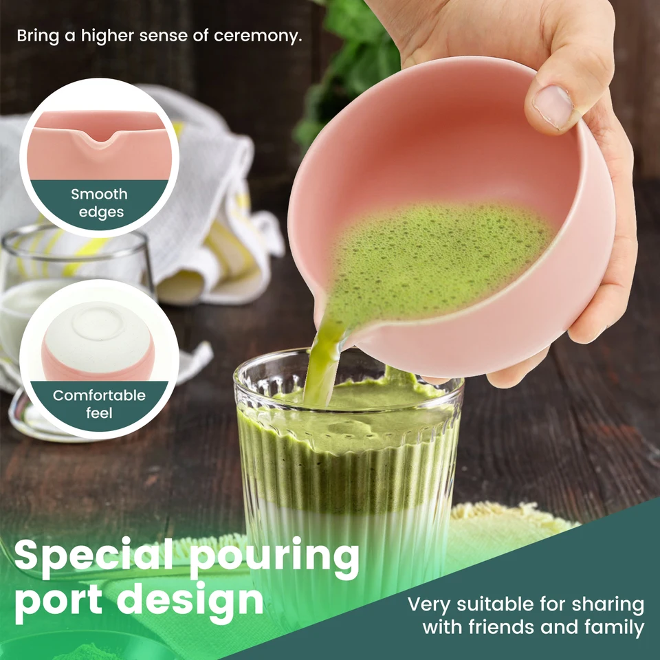 Set Matcha Completo In Rosa | Frusta In Bambù Con Ciotola In Ceramica E Setaccio | Accessori Cerimonia Giapponese