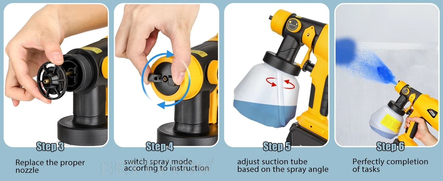 Beytvyow Cordless Paint Sprayer Compatible with Dewalt 20V Battery 200W HVLP Pai