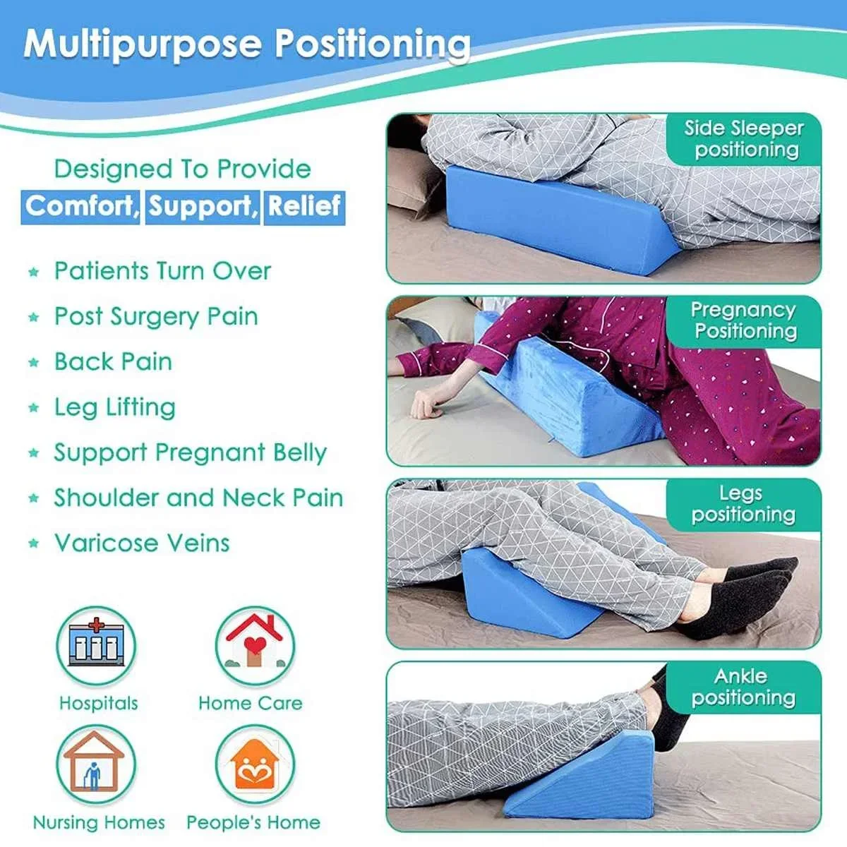 New Orthopedic Acid Reflux Bed Wedge Pillow Large Size Sponge Cotton Back Leg Elevation Cushion Pad Bedding Zipper Wedge Pillow 4