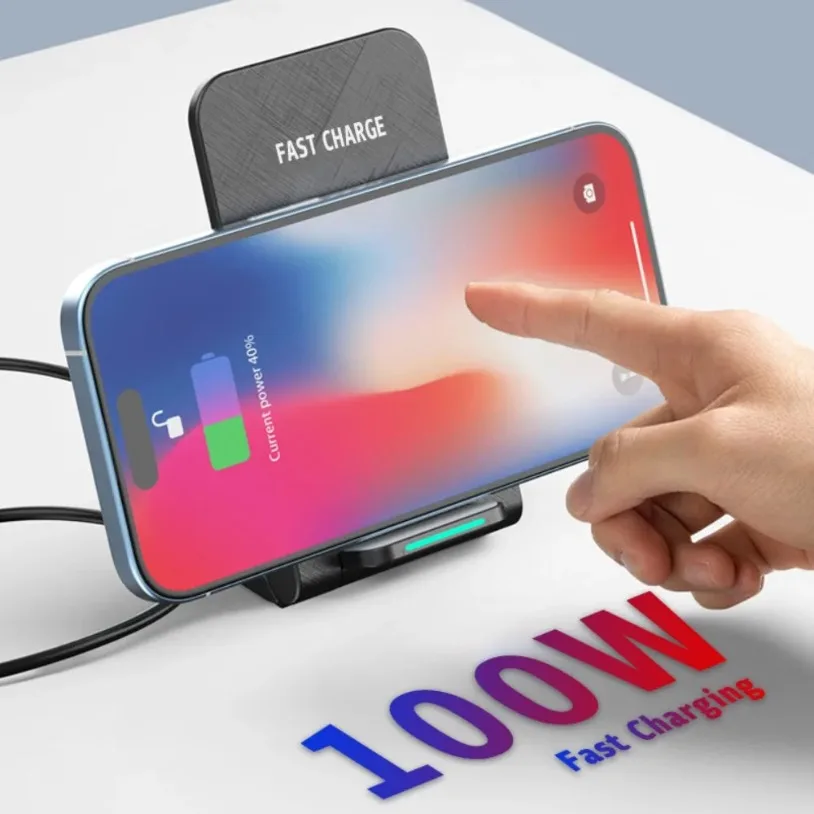 Folding 100W Wireless Charger Dock Phone Holder Stand For iPhone 16 15 14 13 12 Pro Max Samsung S24 Xiaomi Fast Charging Station