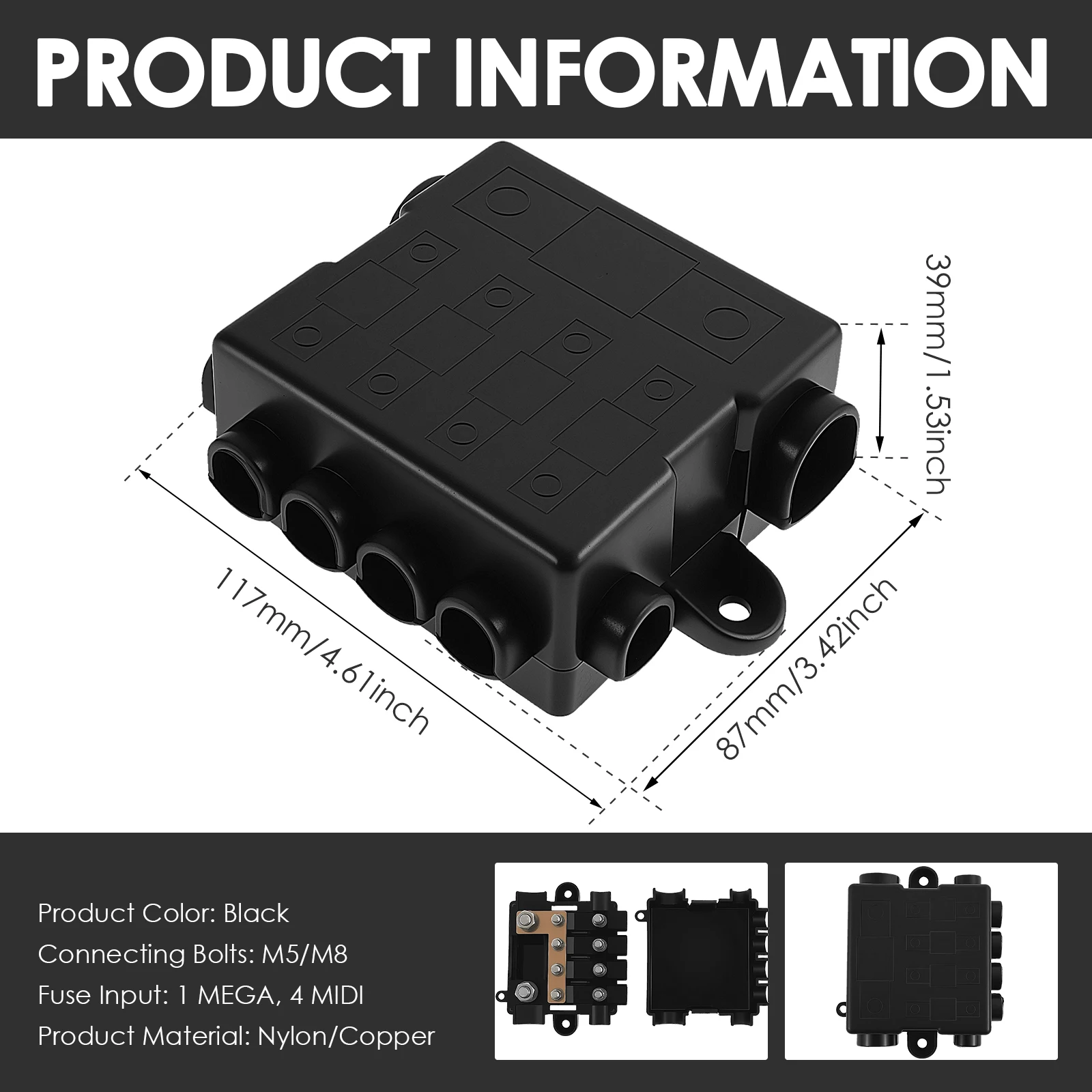 Heavy Duty 5-Way Fuse Box with Bus Bar for Automotive and Marine Applications