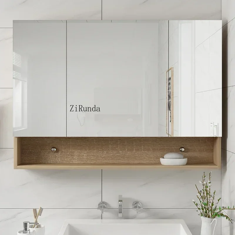 Nordic Smart Bathroom Mirror Cabinet Wall-mounted Washroom Illumination Mirror Cabinet Storage Furniture Muebles Para Bano FYBC