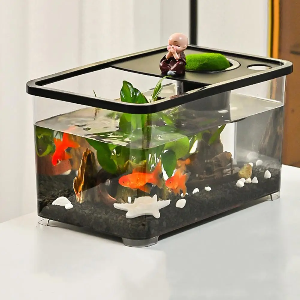 Plastic Fish Tank Household Aquarium Turtle Tank Kit For Crabs Fishes Amphibians Reptiles Small Fish With Hanging Basket