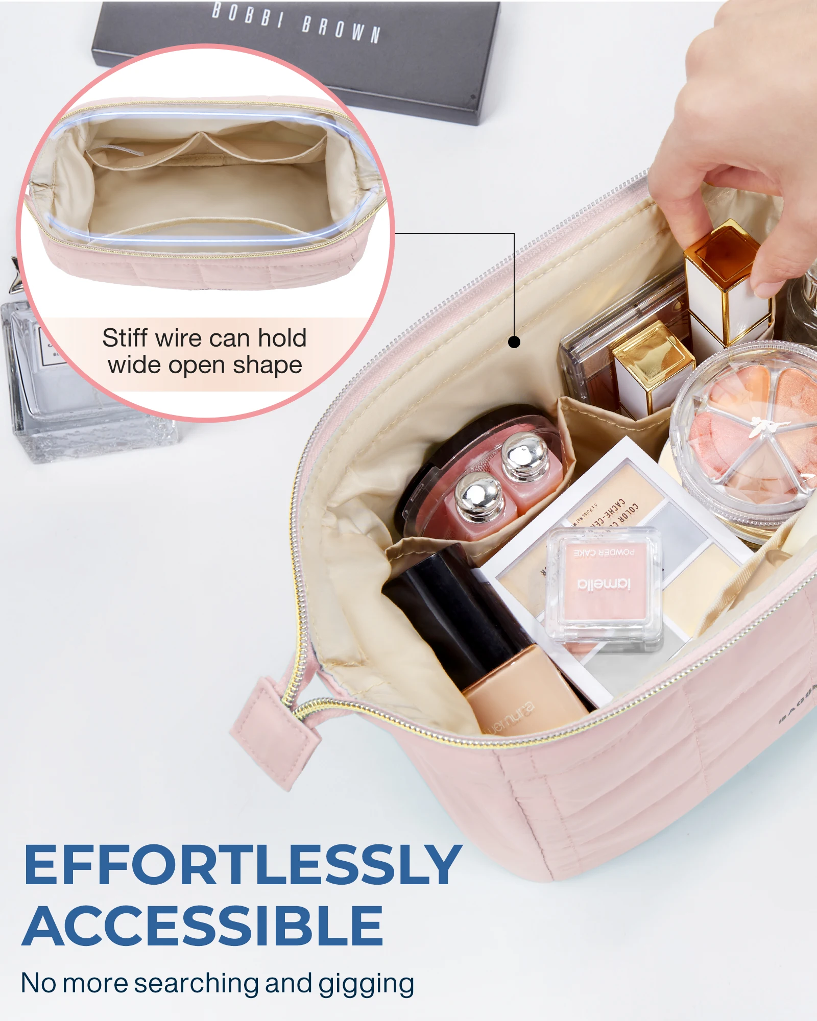 BAGSMART Makeup Bag Puffy Padded Make Up Bags for Women Makeup Organizer Case Wide-open Pouch Toiletry Bag Travel Essentials 5