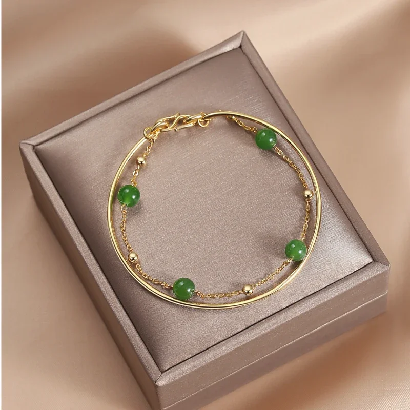 

S925 Sterling Silver Chalcedony Transport Beads Stacked Women Bracelet Girl Light Luxury Elegant Charm Hand Chain Jewelry Gifts