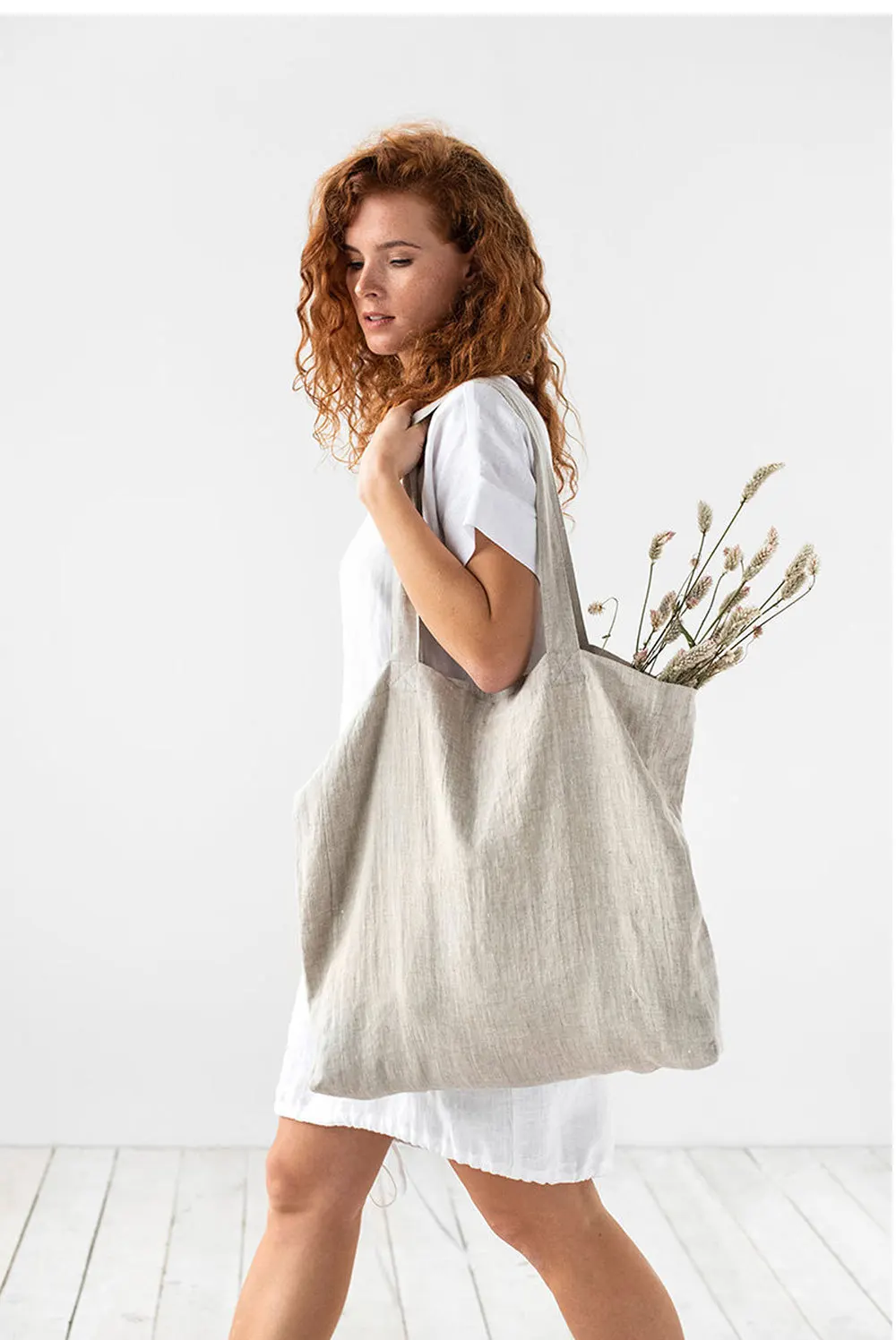 French Dew Retting Leinen 100 % reines Hanf Supermarkt Umwelt Stoff Tasche Träger faltbare tragbare Einkaufstasche Frauen