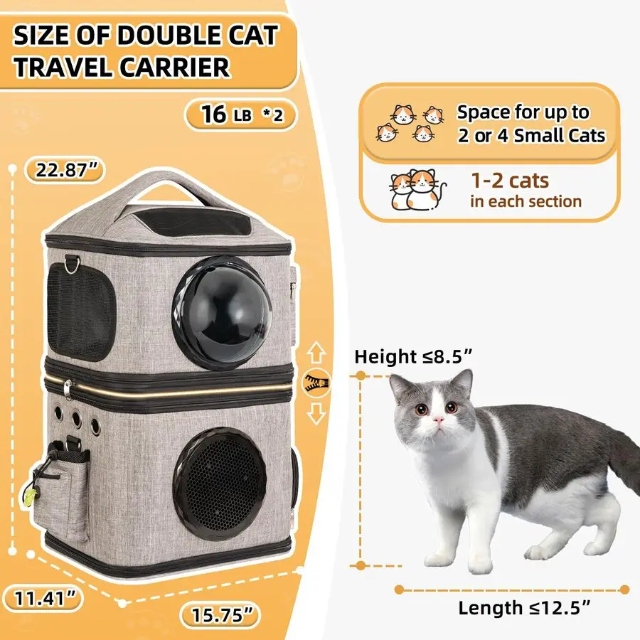 Double Cat Backpack Carrier for 2 Cats – Transparent Foldable Pet Backpack for Cats & Small Dogs (Up to 32 lbs)