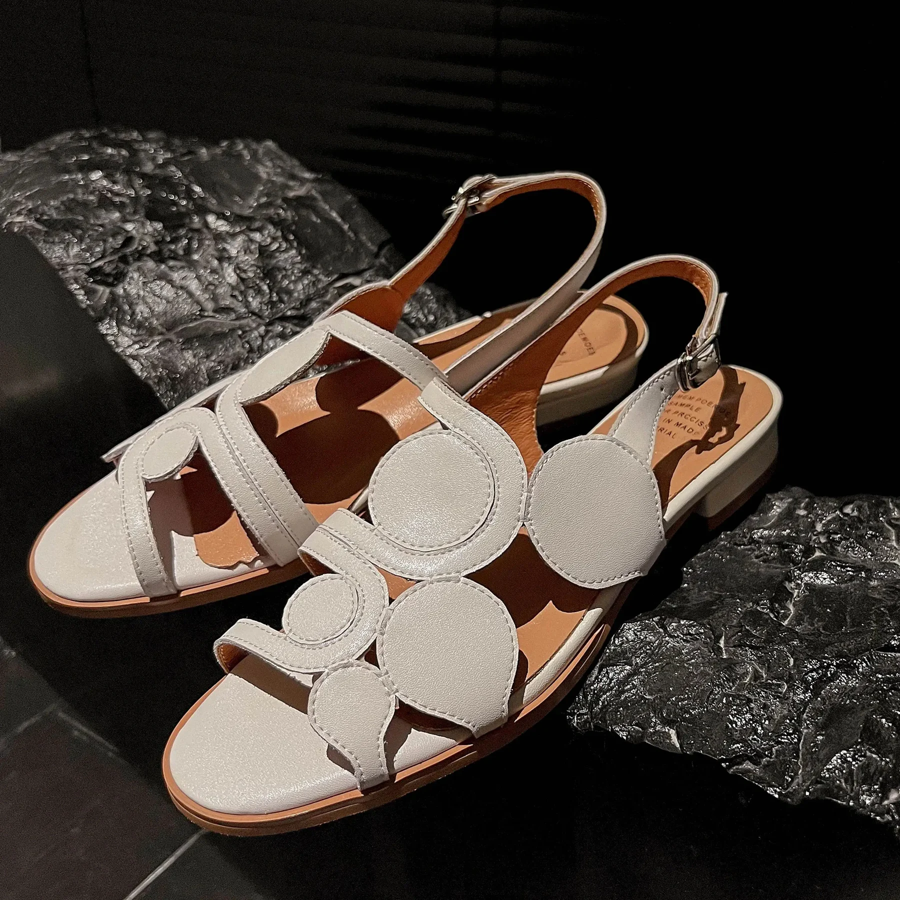 Lenkisen Plus Size Cow Leather Classics Summer Shoes Chunky Heels Slingback Dating Casual Elegant Party Ins Modern Women Sandals