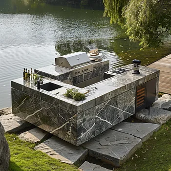 ตู้ครัวหรูหราสไตล์โมเดิร์น ราคาประหยัด ผิวไฮกลอส สแตนเลส หินอ่อน พร้อมอ่างล้างจาน สำหรับอพาร์ทเมนต์ 2