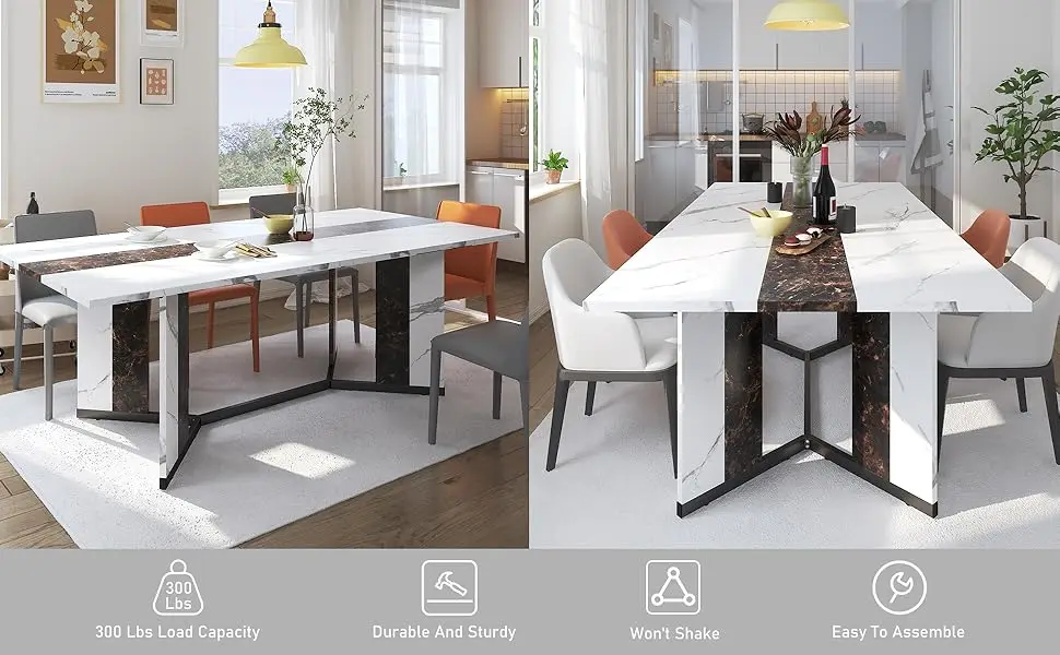 71" Large Rectangular Dining Table for 6 8 10 People Metal Adjustable Legs