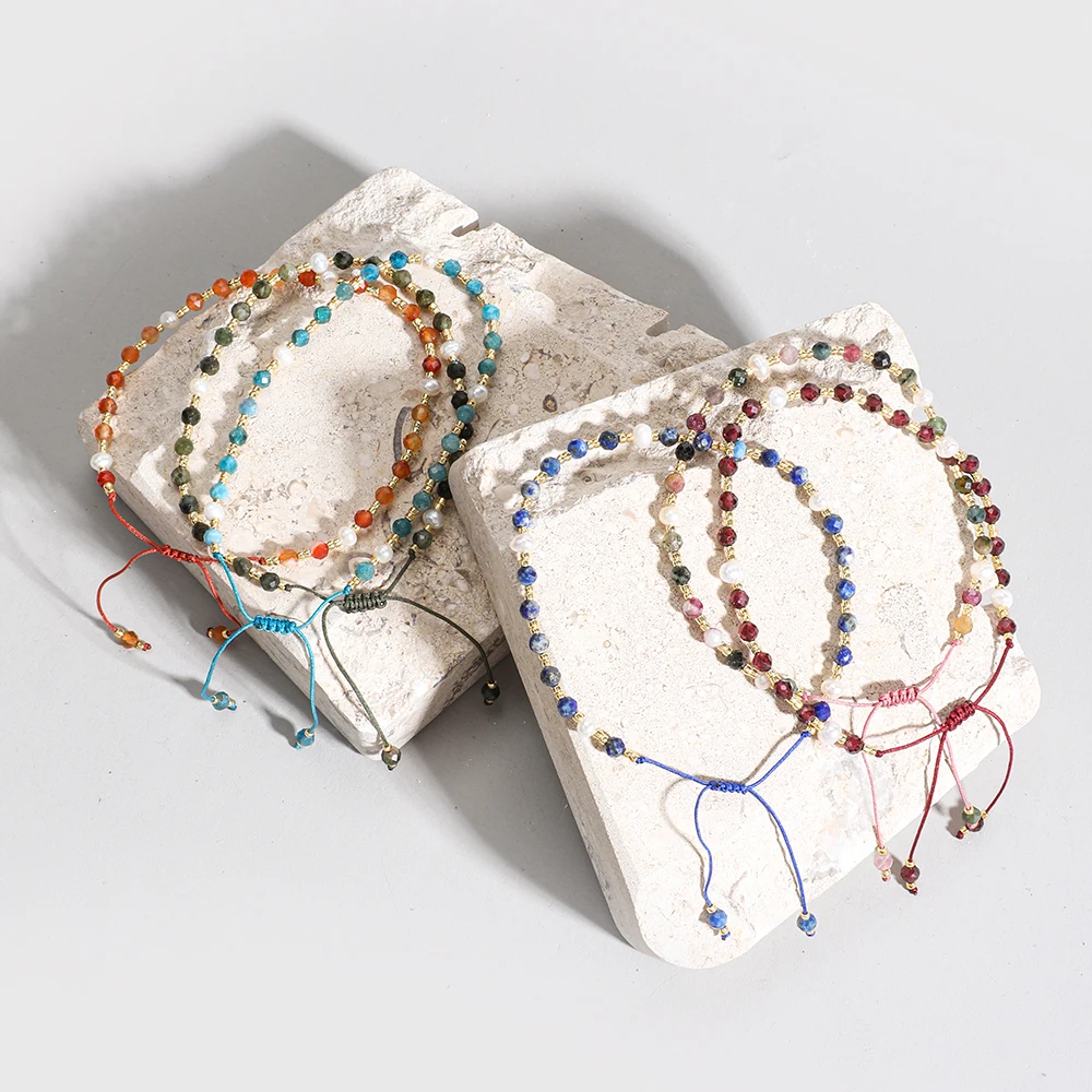 Bracelet Perles Tourmaline Multicolore Fait Main - Réglable 6-8" - Bijou Artisanal Cadeau