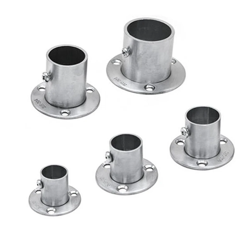 652F Stainless Steel Pole Socket Flange Rod Holder Wall Mount Pipe Bracket for Closet Wardrobe Shower Curtain Rod (Silver)
